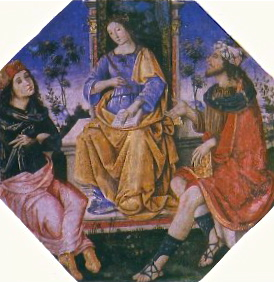 Isis the Wise, teaching Hermes and Moses, a painting by the Renaissance painter Pinturicchio from the Borgia family apartments