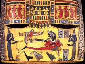 Osiris rising between Isis and Nephthys