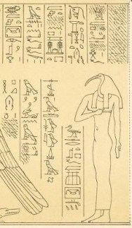 The ibis-headed Nephthys from Denderah; I'm working on finding the hieroglyph translations...but you can see Her name above Her head