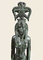 A Seshat with a five-pointed star and two serpents forming Her headdress