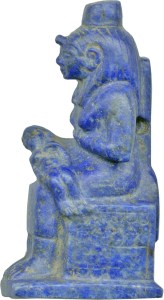 An Isis-Nursing-Horus amulet carved in lapis lazuli
