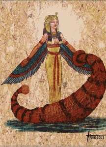 This is someone's lovely art of Isis in a papyrus boat; can you identify it? Would love to give the artist credit.