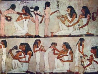 Women and girls preparing for a banquet from the Tomb of Rekhmire