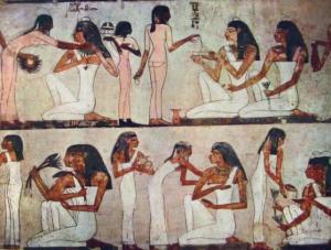 Women and girls preparing for a banquet from the Tomb of Rekhmire