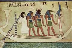 Isis guides the boat of the deceased in the Otherworld