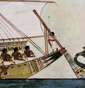 An Egyptian rudder with seeing eyes and lotus decoration