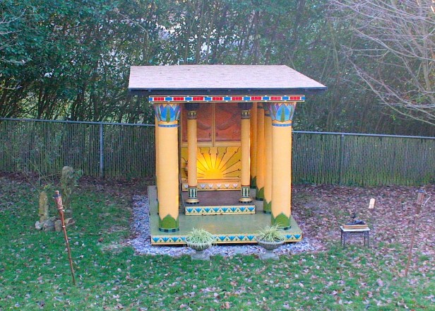 The Winter Solstice sun shining upon the symbol of the sun on the Isis Temple in my backyard...from a previous year; today we have total overcast