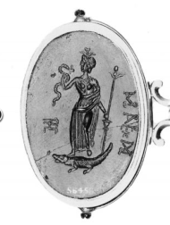 Isis standing on a crocodile on a magical gem