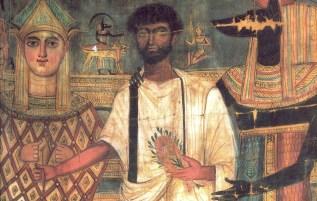 A painting on a funeral cloth from Saqqara Egypt, 180 CE